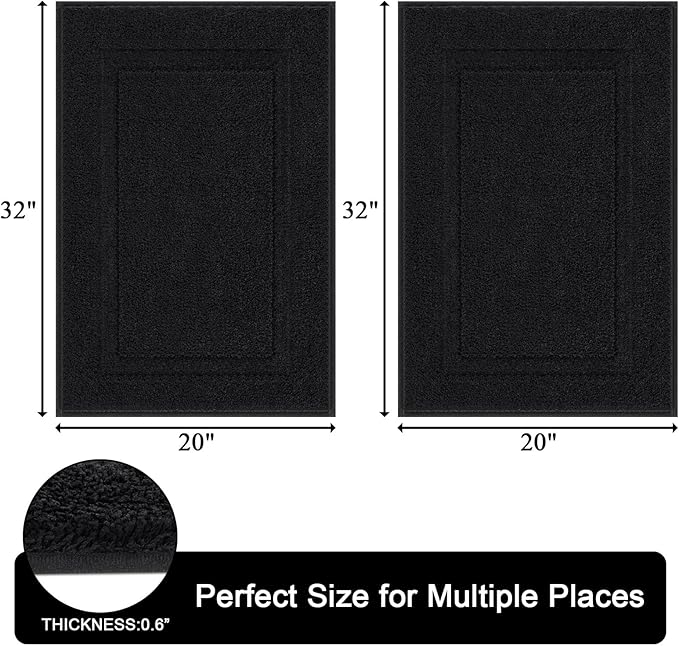 SHACOS Super Soft Black Bathroom Rugs Set of 2 Pieces 32 x 20 inch Microfiber Non Slip Washable Bath Mats Absorbent Bathroom Floor Mats Bath Rugs Carpet for Shower Bath Tub