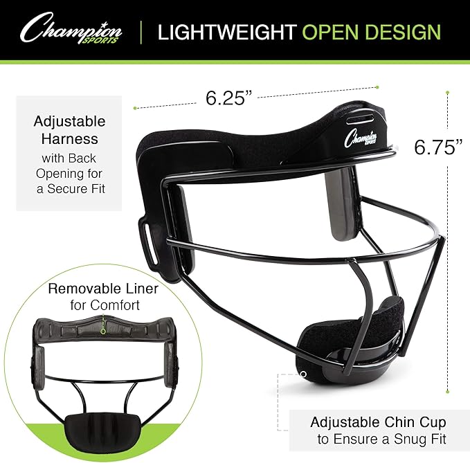 Champion Sports Steel Softball Face Mask – Durable Fielder’s Mask for Youth & Adults, Multiple Colors for Practice & Games