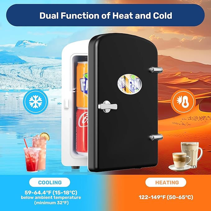 YSSOA 4L/6 Can Portable Mini Fridge with Observation Window, Compact Cooler & Warmer Freon-Free Small Refrigerator, for Skincare, Beverage, Food, Cosmetics, Black