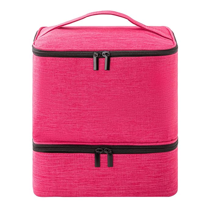Nail Polish Carrying Case with UV LED Nail Lamp Compartment - Holds 30 Bottles, Double-layer Nail Light Storage Bag for Nail Dryer, Rose-Pink (BAG ONLY)