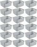 Sterilite 18 Pack Plastic Storage Bin Organization Containers, Short Baskets, Cement
