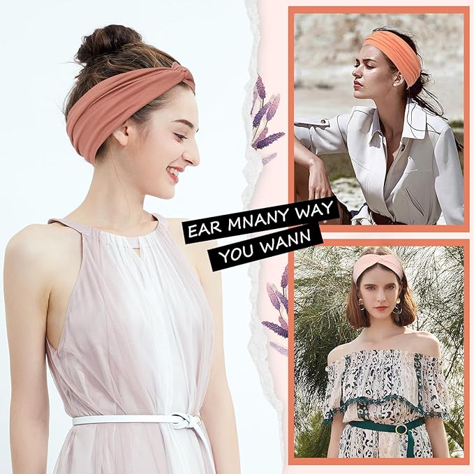 12 Pcs Stretchy Headbands for Women, Absorbed Sport Headband Soft Twist Knotted Headbands for Daily Life Yoga