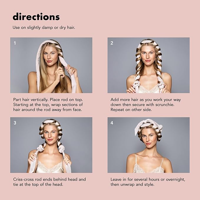 The Hair Edit Heatless Soft Ribbon Curl Set Heatless Curling Rod with 2 Velour Scrunchies for Overnight Curls, No Heat Hair Curler for Women, Damage Free Styling Tool For Long and Medium Hair 69"Long