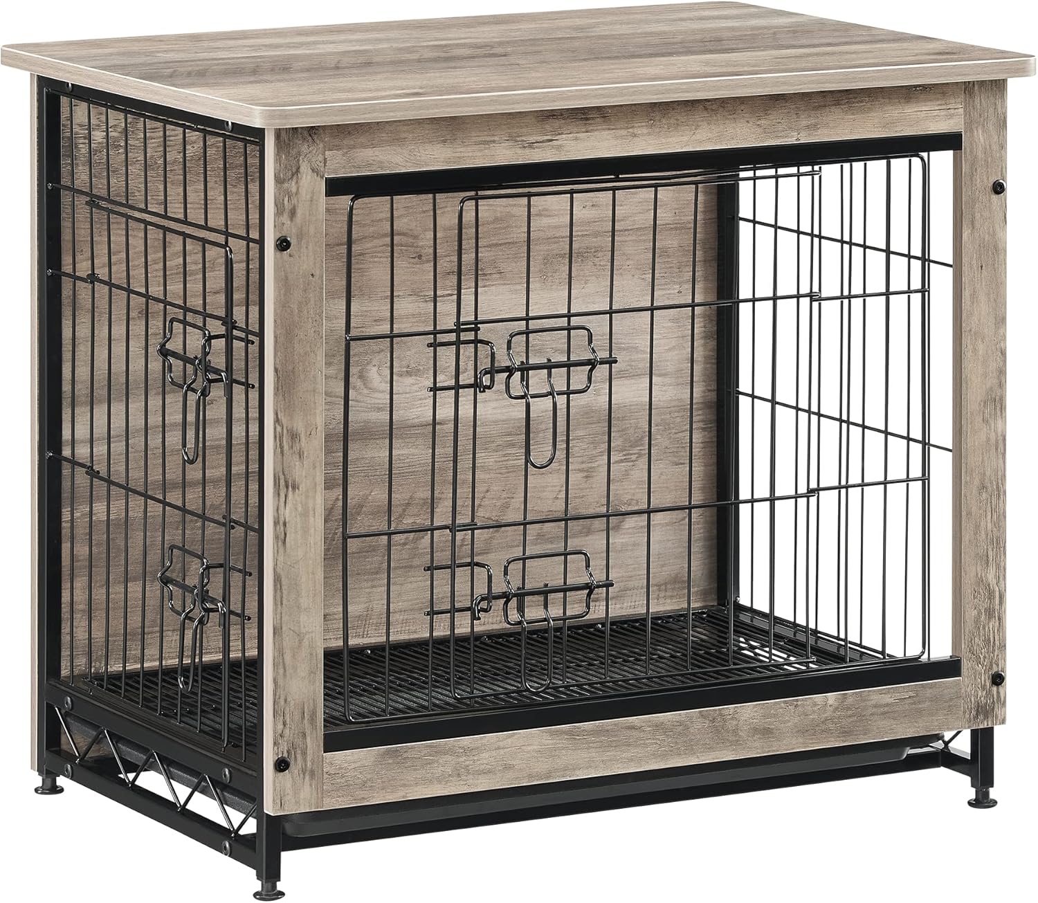 Feandrea Dog Crate Furniture, 27.2" Side End Table, Modern Kennel for Dogs Indoor up to 30 lb, Heavy-Duty Dog Cage with Multi-Purpose Removable Tray, Double-Door Dog House, Greige UPFC001G01