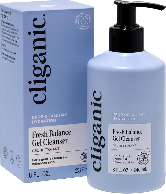 Cliganic Hydrating Facial Gel Cleanser with Triple Botanical Complex® – Clean Gentle Face Wash with Jojoba, Rosehip Argan Oils Removes Makeup Impurities Aloe Vera Glycerin for Balanced Glowing Skin