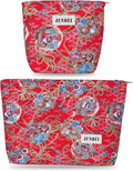 2 PCS Makeup Pouch Small Cute Japanese Style Cosmetic Bag for Women，Cotton Toiletry Bag Pouch for Purse，Gilding Craft Makeup Bag with Zipper（Red）