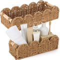 2 Pcs Toilet Paper Storage Basket, Beige Scalloped Edge Paper Rope Wicker Basket for Over Toilet Tank Top, Home Bathroom Bedroom Decor and Organization, Beige