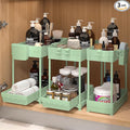 3 Pack Under Sink Organizers, 2-Tier Multi-Use Kitchen and Bathroom Organizers and Storage with Sliding Drawers，Bathroom Cabinet Organizer (Green, 14.8 Inch)