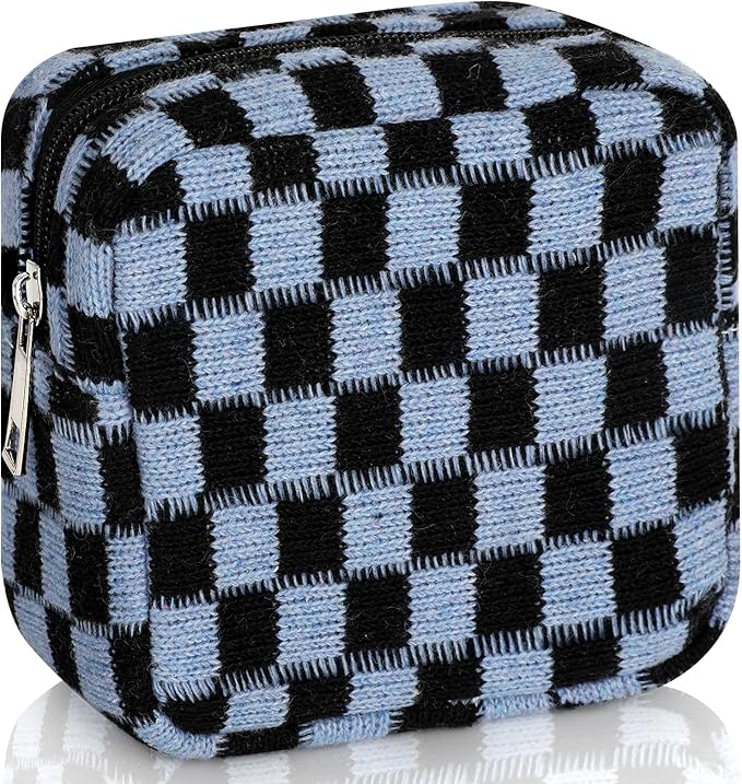 Sanitary Napkin Storage Bag, Menstrual Pad Zipper Bag Checkered Portable Period Bag Panty Liners, Tampon Storage Pouch for Women Ladies Daily Use Storage Purse Travel