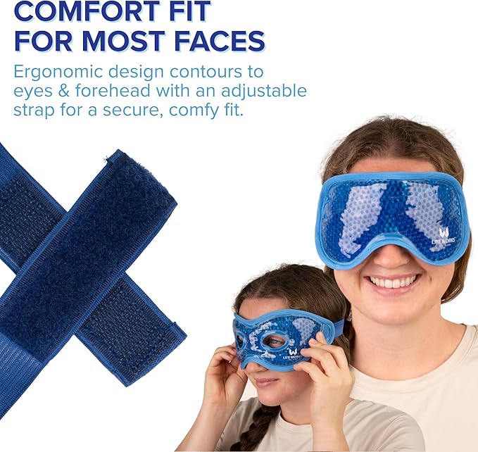 LIFE WORKS 2-Pack Eye Mask Set with Cutout, Hot or Cold Therapy for Puffy Eyes, Dark Circles, Headaches, and Migraines, Soft Gel Beads & Liquid Gel for Cooling or Warming Comfort
