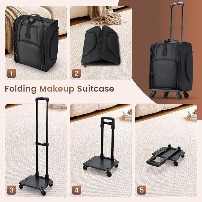 Stagiant Rolling Makeup Case Professional Travel Makeup Organizer Make up Storage Cosmetic Trolley Suitcase Makeup Storage