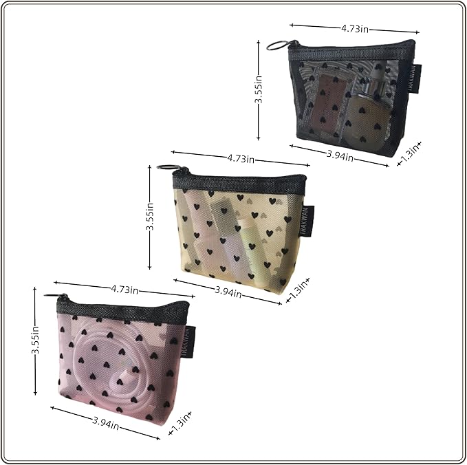 Mini Mesh Heart Makeup Bag Set, Mesh Cosmetic Bags with Zipper, Makeup Lipstick Cosmetic Accessories Organizer Bag, Mesh Pouch for Travel (Multicolor-6pcs)
