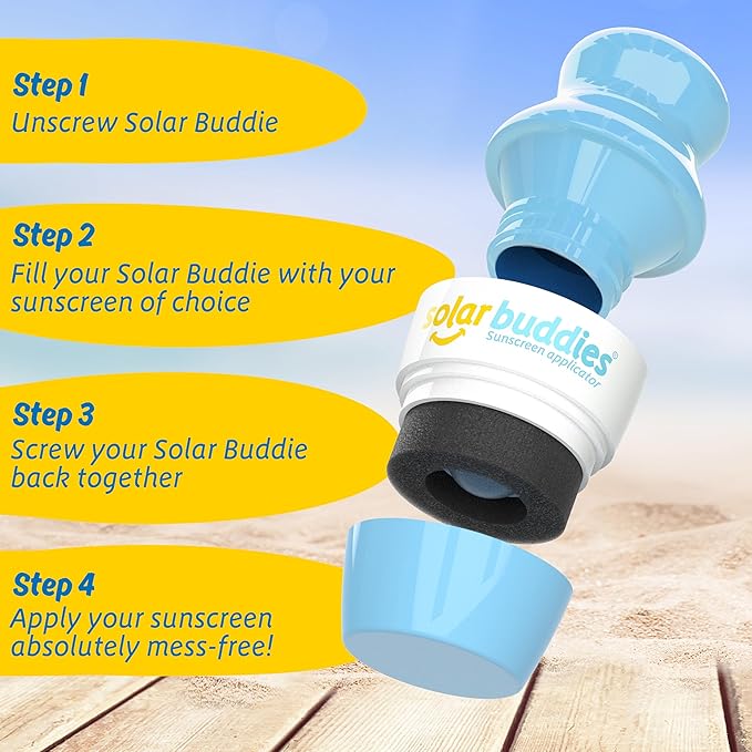 Solar Buddies Sunscreen Applicator - Single Full Blue - Refillable Roll on Sponge Sunscreen, Suncream & Lotion Applicator For Kids, Adults & Families - Holds 3.4fl oz, Perfect Size for Travel