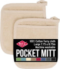 RITZ Terry Pocket Mitt & Hot Pad: Unparalleled Heat Resistant, Durable 100% Cotton – Ergonomically Designed for Optimal Grip – Easy-Care Machine Washable – 2-Pack, Latte
