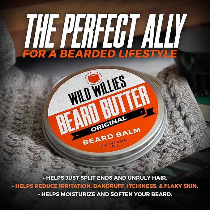 Wild Willies Beard Brush & Beard Balm Leave-In Conditioner Kit, Boar Bristles, Travel Size, Ergonomically-Designed Handle, Promotes Fast Beard Growth & Removes Itch