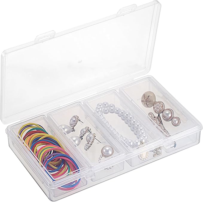 Hipiwe Plastic Cotton Swab Holder for Travel 4 in 1 Compact Cleaning Organizer for Hair Rope Paperclip Clear Dental Floss Sticks Case with Lid Small Travel Container Hair Tie Storage Box