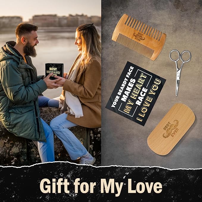 Husband Gifts for Him - Beard Kit for Men Grooming and Care with Brush, Comb, Scissors & Storage Bag - Husband Birthday Gift Ideas, Anniversary Retirement Birthday Gifts for Men