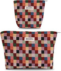 Makeup Bag Small Cute Cosmetic Bags for Women，Checkered Travel Toiletry Bag for Purse, Large Canvas Cosmetic Pouch Makeup Organizer Tool Pouch with Zipper（Colorful Checkered）