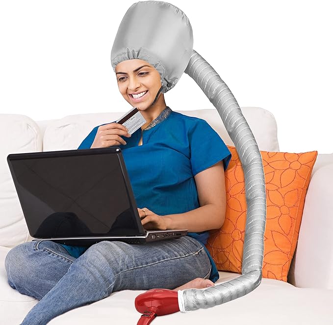 Portable Hair Dryer Bonnet Attachment for Hair Styling, Hair Color, Hair Condition and More - Silver