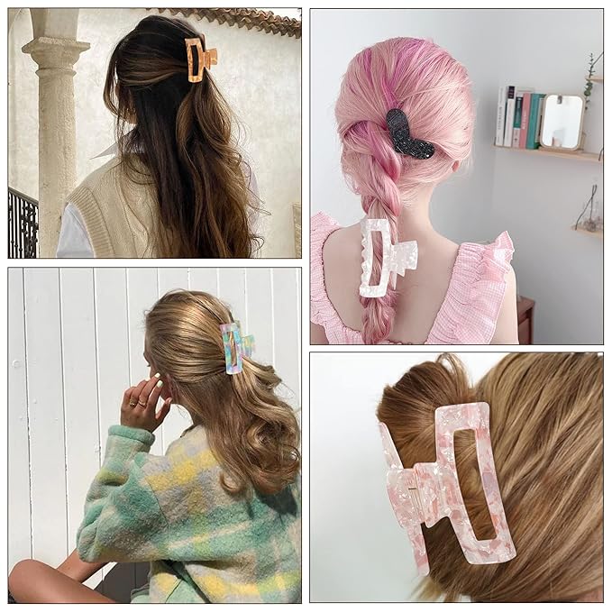 Magicsky 10 Pcs Hair Claw Clips for Women, Marble Tortoise Acrylic Large Clip Thick Thin Hair, Cute Butterfly Barrettes Pins, Aesthetic Styling Accessories Girls,Brown Opal Pink