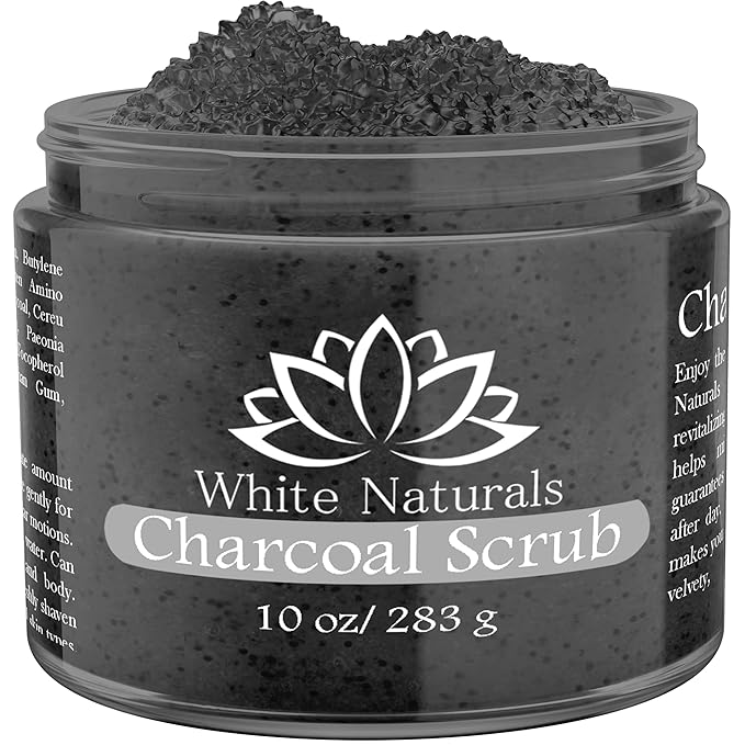 Charcoal Body Scrub, Moisturizing and Exfoliating Face & Foot Scrub, Organic Scrub Fights Stretch Marks, Fine Lines, and Natural Exfoliator Salt Body Scrub for Toning Skin Cellulite Skin Care Body