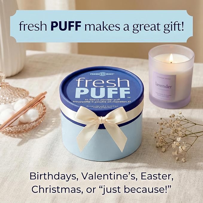 Fresh Puff, XL Powder Puff for Body Powder Applicator, (5" x 3") with Storage Box - Powder Sold Separately