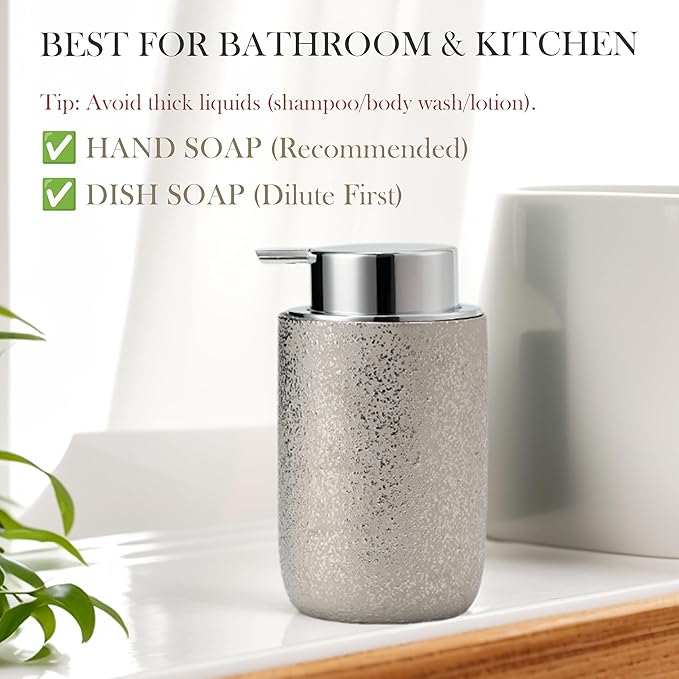 Foam Soap Dispenser-12oz Ceramic Foaming Soap Dispenser for Bathroom-Silver Foam Dispenser for Kitchen-Hand Soap Bottle for Countertop