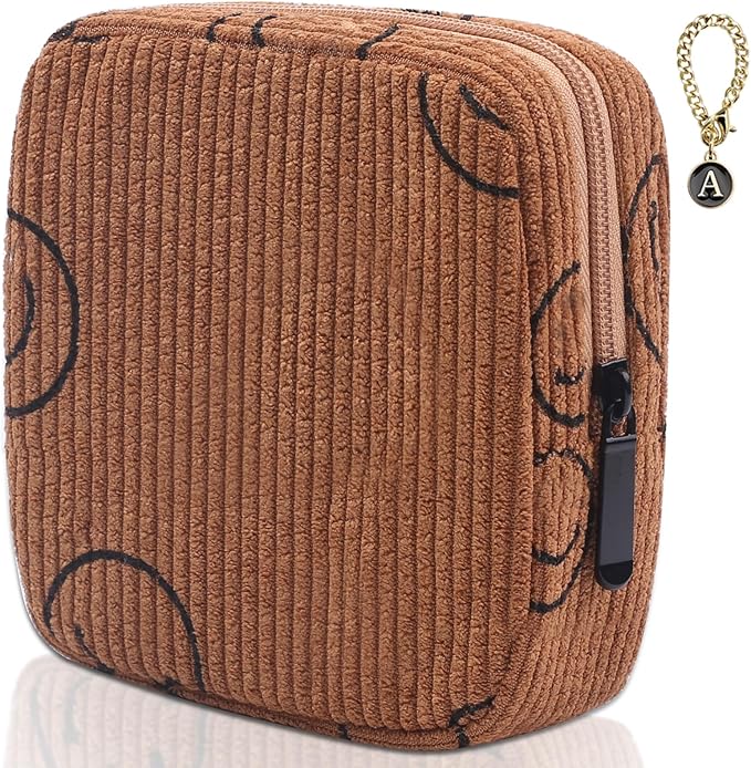 Sanitary Napkin Storage Bag, Corduroy Period Bag for Women, Cute Portable Period Pouch with Zipper, Sanitary Pads Bag Tampons Holder for Purse, First Period