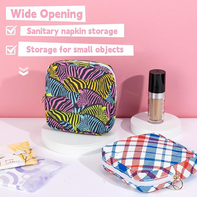 Desing Wish Period Bag Pouch Soft Cloth Sanitary Napkin Storage Bag Portable Menstrual Pad Pouches Tampon Holder for Purse First Period Kit for Girls 9-12 (Dazzling Zebra)