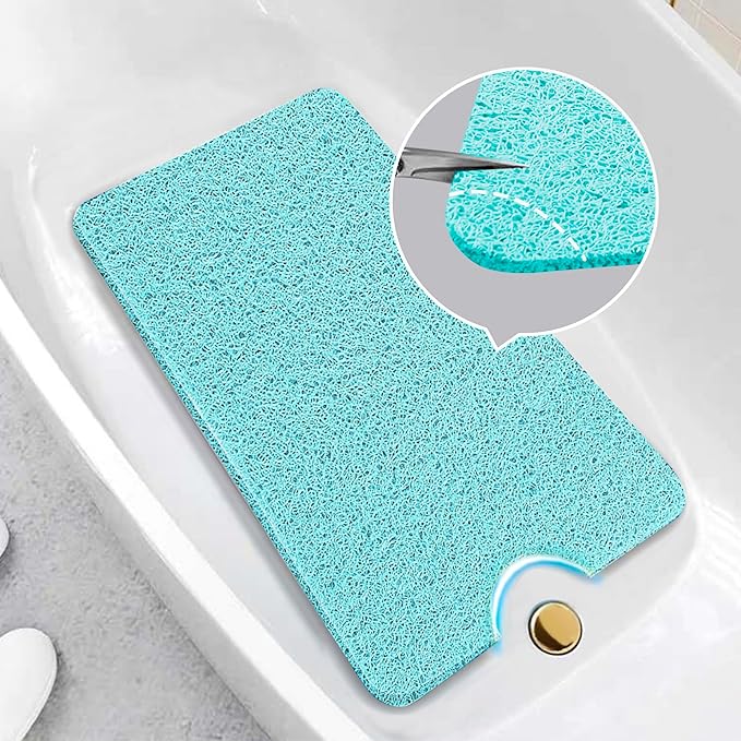 Asvin Soft Textured Bath, Shower, Tub Mat, 35x16 Inch, Phthalate Free, Non Slip Comfort Bathtub Mats with Drain, PVC Loofah Bathroom Mats for Wet Areas, Quick Drying
