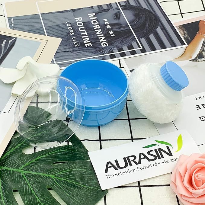 Storage Body Powder Container, Large 3.5" Fluffy Body After-Bath Powder Case, Baby Care Face/Body Villus Powder Puff Box, Makeup Cosmetic Talcum Powder Container with Hand Holder (Blue)
