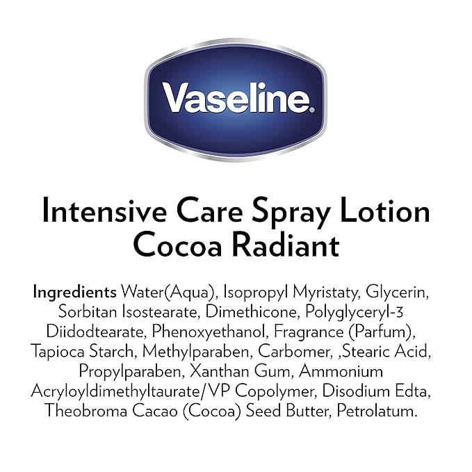 Vaseline Intensive Care Spray Moisturizer For Dry Skin Cocoa Radiant Made With 100% Pure Cocoa Butter 6.5oz (Pack of 6)