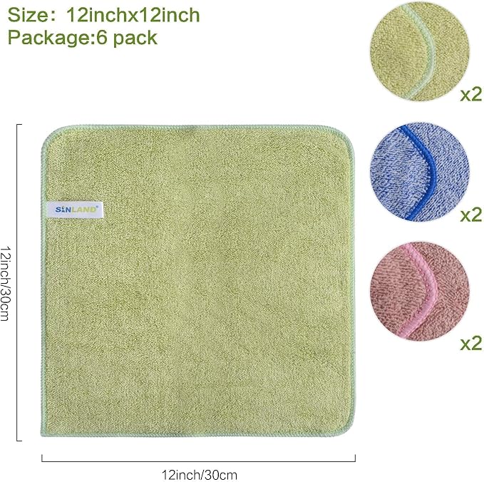 SINLAND Microfiber Face Towels Ultra Soft Facial Washcloths Face Cloth for Bath 12Inch x 12Inch 6 Pack