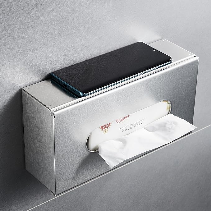JunSun Rectangular Tissue Box Cover - Napkin Holder, Facial Tissue Storage Box - Decorative Holder for Bathroom, Bedroom, Nightstand, Office - Stainless Steel, Brushed Nickel