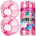 LEOBRO Disposable Shower Caps, 100PCS Large Shower Cap, Plastic Shower Caps for Women Disposable, Thick Plastic Caps for Hair Treatment, Large Size 19.3 INCH, Pink
