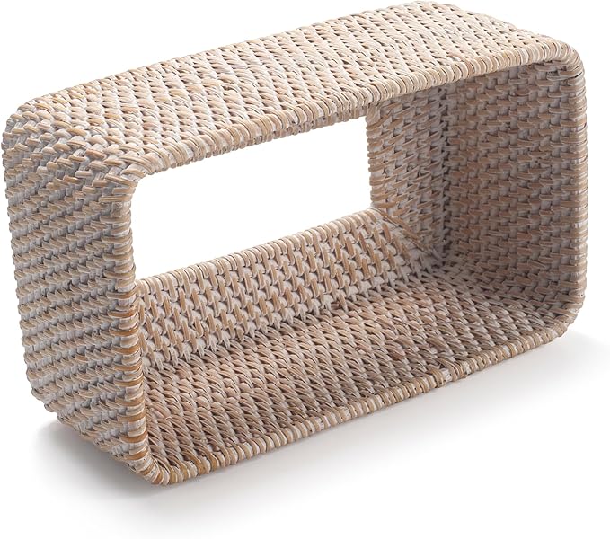 Rattan Tissue Box Cover, Rectangular Wicker Tissue Box Holder, Decorative Woven Facial Tissue Holder for Bathroom, Kitchen, Living Room, Bedroom (Whitewash)