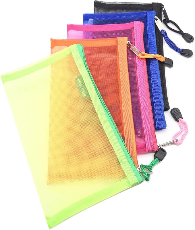 Pack of 5 pcs Multipurpose Nylon Mesh Cosmetic Bag Makeup Travel Cases Pencil Case Travel Organizers