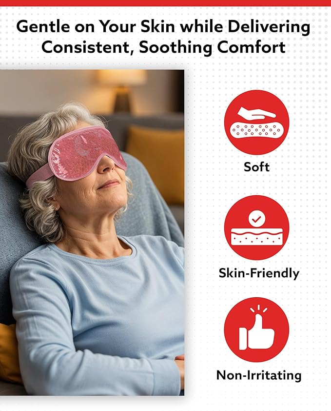 Alpi Plush Gel Beads Hot/Cold Eye Mask – Eye Masks for Dark Circles and Puffiness – Microwavable Plush Pack for Relaxation & Tension Comfort – Reusable Heated or Cooling Compress – Pink, 8”x4”