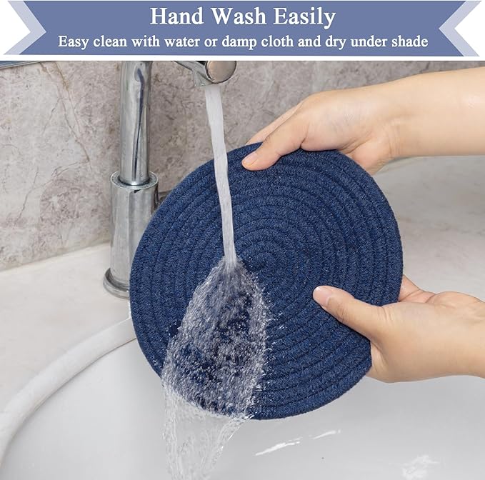 SHACOS 8 Inches Trivets for Hot Dishes, 4 Pieces Cotton Trivets Mats for Kitchen with Storage Basket, Hot Pads for Countertops and Table, Heat-Resistant Pot Holders for Hot Pots and Pans