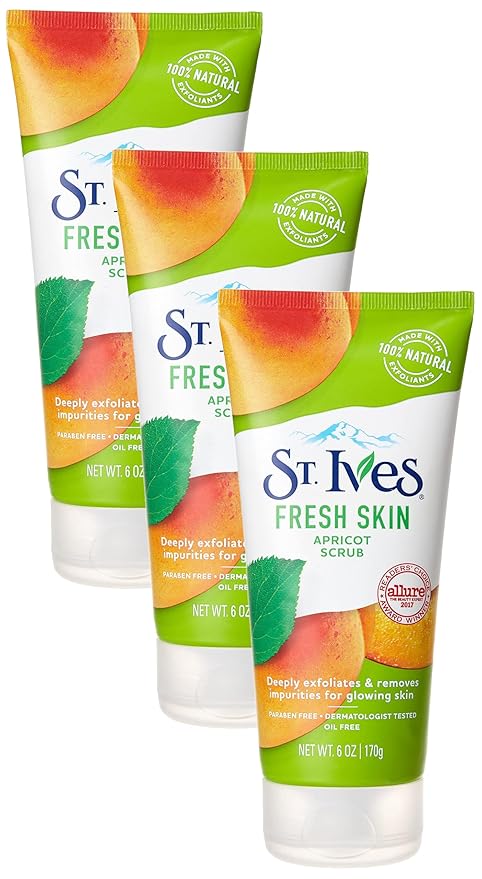 St. Ives Face Scrub Exfoliates | Apricot | For Smooth Glowing Skin | Dermatologist Tested | 6 oz Pack of 3