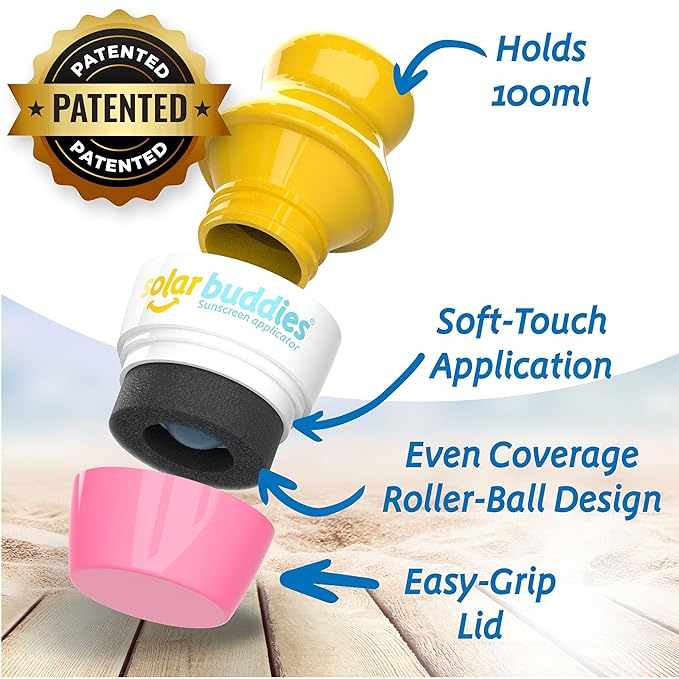 Solar Buddies Sunscreen Applicator - Pink Pack of 2 - BPA-Free Refillable Roll on Sponge Sunscreen, Suncream & Lotion Applicator For Kids, Adults & Families - Holds 3.4fl oz, Perfect Size for Travel