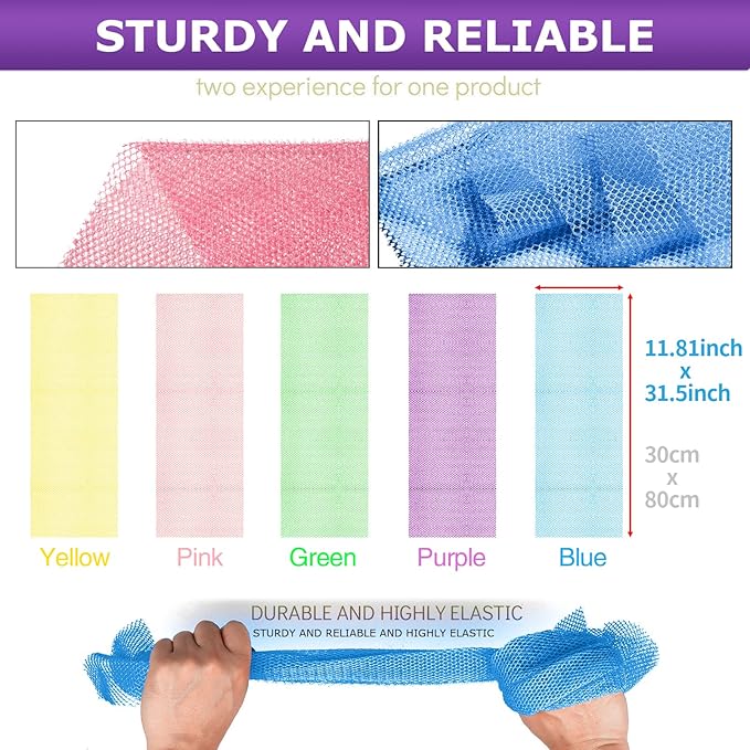 5 Pieces Exfoliating Washcloth Shower Towel African Net Sponge Japanese Wash Cloth Face Exfoliating Sponge Loofah Exfoliating Body Scrubber for Body Exfoliation