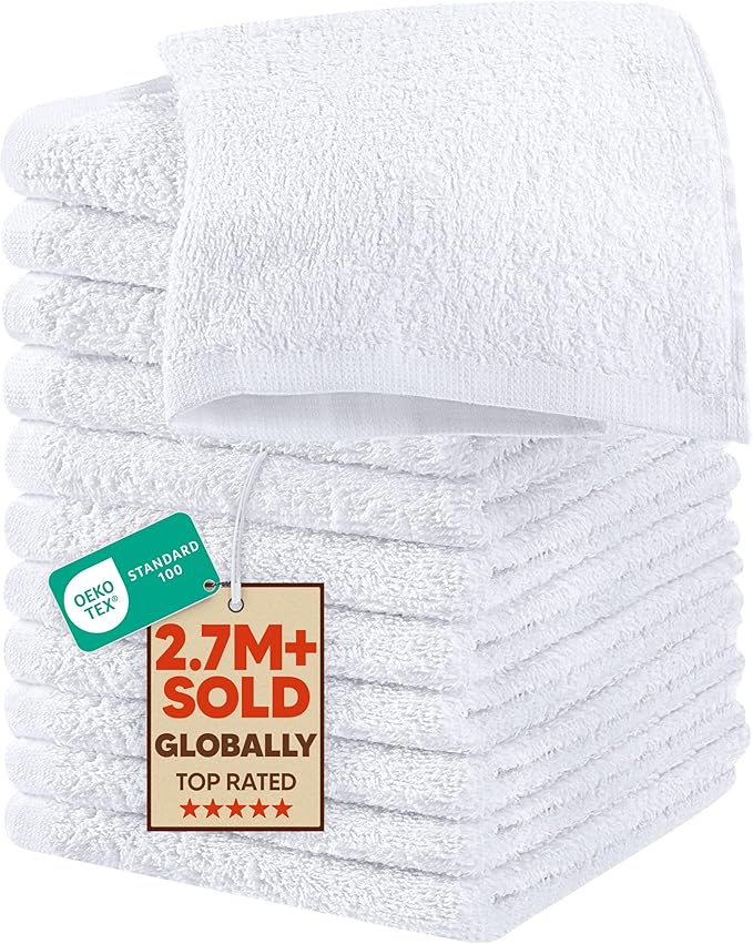 Utopia Towels 12 Pack Cotton Washcloths Set, 100% Ring Spun Cotton, Premium Flannel Face Cloths, Highly Absorbent and Soft Feel Fingertip Towels, White