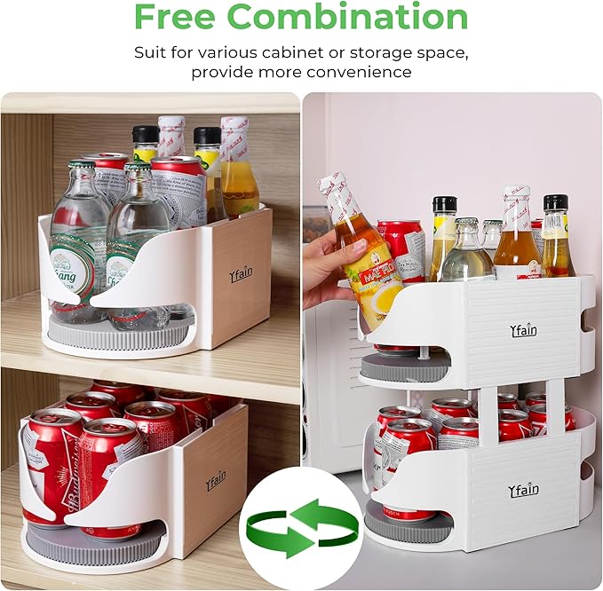 Lazy Susan for Refrigerator Turntable Organizer Combinable Lazy Susan for Cabinet and Storage, Fridge, Kitchen, Pantry, Table Bathroom Double Turntable 360° Rotation Shelves 【1Pack】