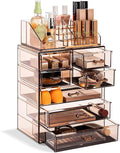 Sorbus Acrylic Makeup Organizer Set, 7-Drawer Vanity & Countertop Cosmetic Storage with Small & Wide Compartments, Bronze Glow Makeup Storage for Brushes, Jewelry – Holiday Gift for Women & Teens
