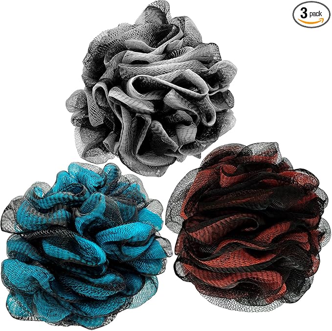 Loofah Bath Shower Sponge Body Scrubber,Extra Large 75g XL Exfoliate Mesh Pouf Shower Bouquet,3 Pack Body Wash for Women and Men