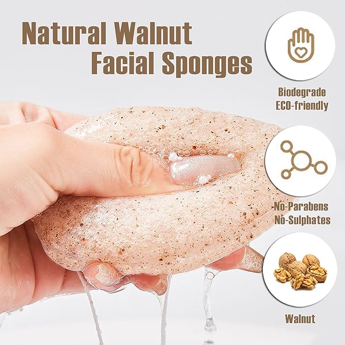 Natural Walnut Konjac Facial Sponges - Waterdrop- for Gentle Face Cleansing and Exfoliation Eco-Friendly - Skincare Face Body Washing Cleaning - with Walnut + Konjac,1pc.