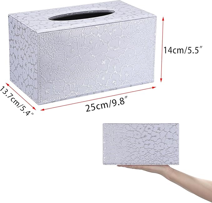 Sumnacon Rectangle Tissue Box Cover - Large Leather Tissue Box with Magnetic Bottom, Stylish PU Tissue Box Holder, Cube Tissue Cover for Bathroom Toilet Bedroom Living Room Table Desk Office,Silver