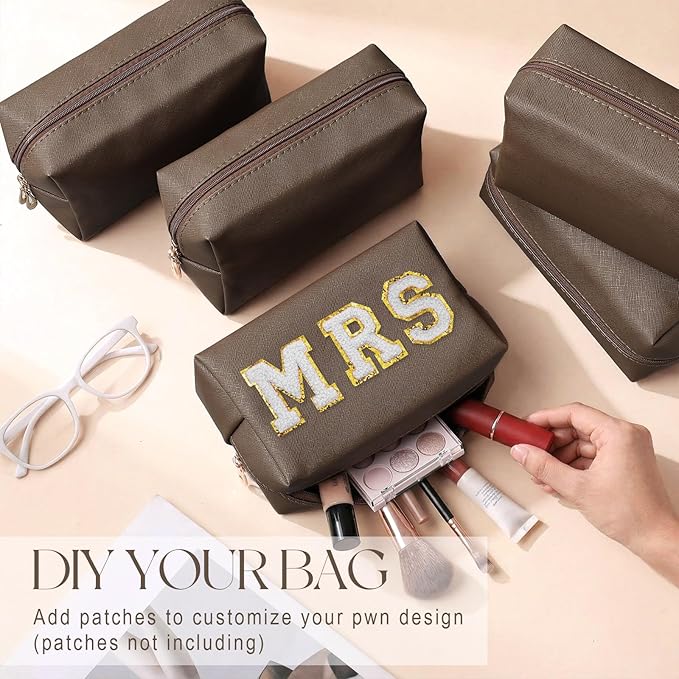Kigeli 15 Pcs Aesthetic Makeup Bags PU Leather Cosmetic Pouches Waterproof Plain Toiletry Bags Makeup Pouches Bulk for Women Party Gift Travel Storage Organizer(Coffee)