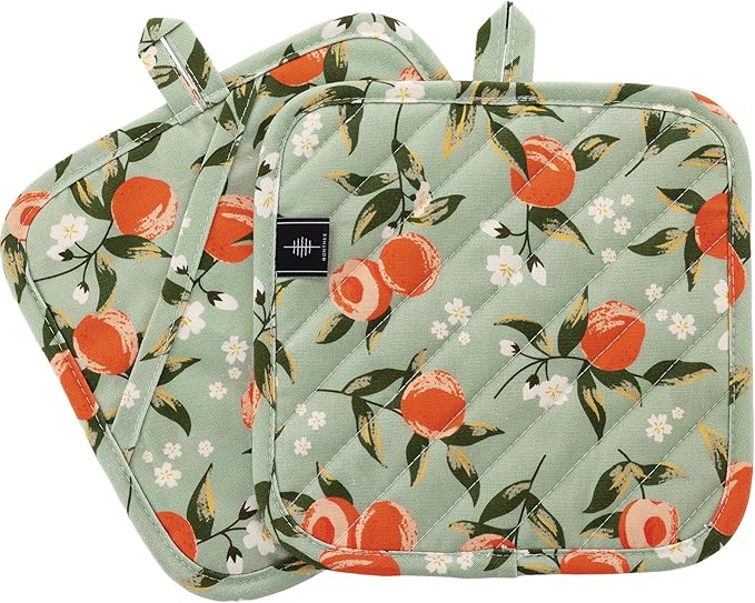 Pot Holders for Kitchen Heat Resistant Hot Pads for Countertops Oven Pot Holders Cotton Potholders for Kitchen Cooking Baking (Watercolor Apricot)